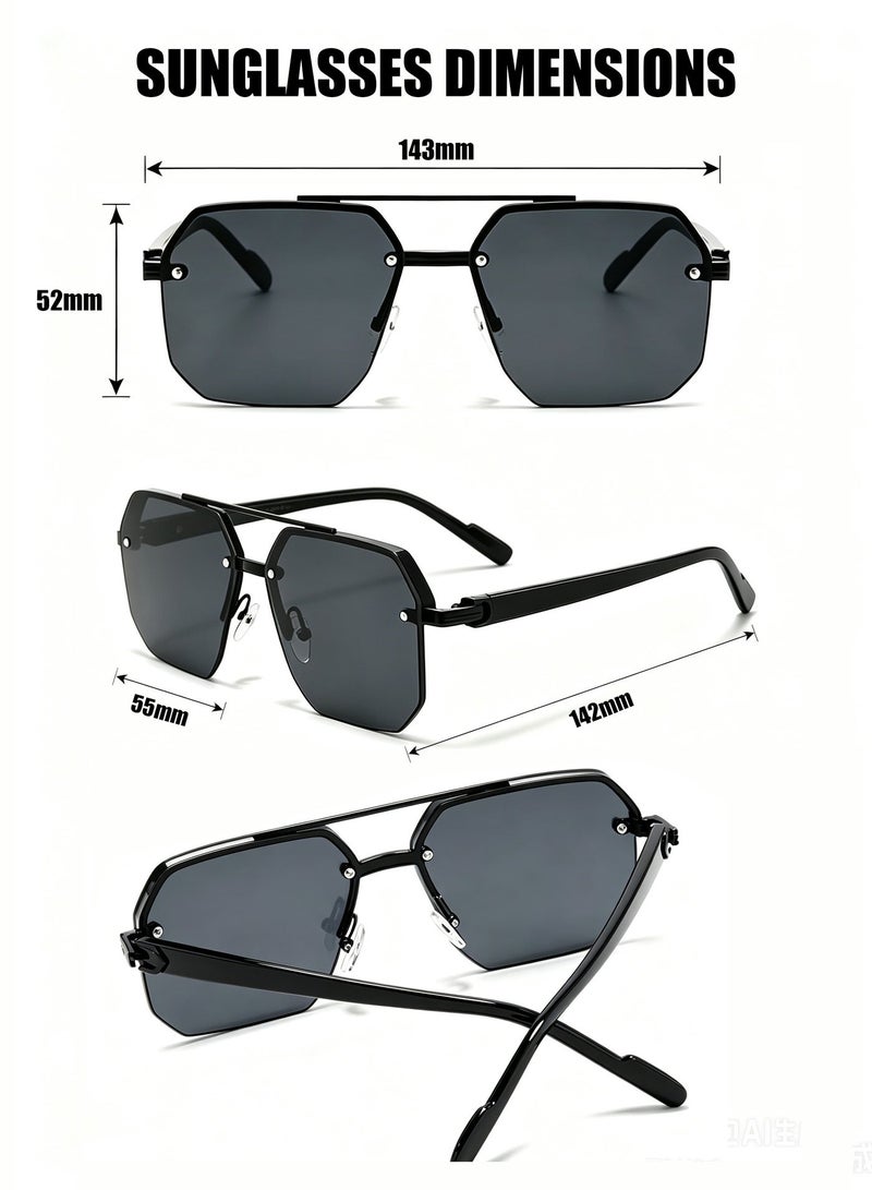 Okasiuv 2026 Newest Men's Sunglasses - Oversized Frame for Face Slimming, UV Protection Semi-Rimless Sunglasses, Ideal for Driving - Image 4