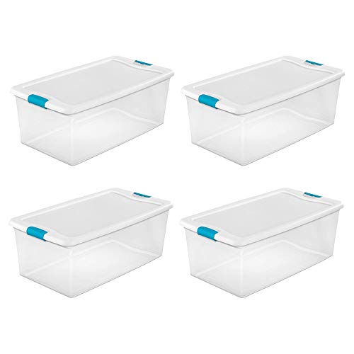 Sterilite 14998004 106 Quart WhiteClear Plastic Storage Box With Blue Aquarium Latches4