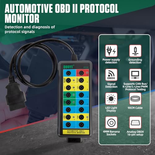 DUOYI OBD2 Breakout Box Can Bus Breakout Box with LED Light Auto OBDII Protocol Detector 16-Pin OBD2 Breaker Box Automotive Electrical Diagnostic Tools Can Bus Analyzer with 35inch Cable - Image 2