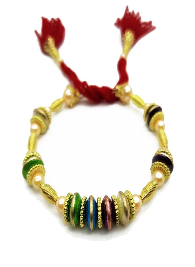 Ascension Designer Rudraksh Rakhi with Metal Lumba Kada Chuda Set Raksha Bandhan Gift Band Moli Bracelet Stone Pearl Designer Rakhi for Brother bhaiya bhabhi with Roli Tilak Pack - Image 3
