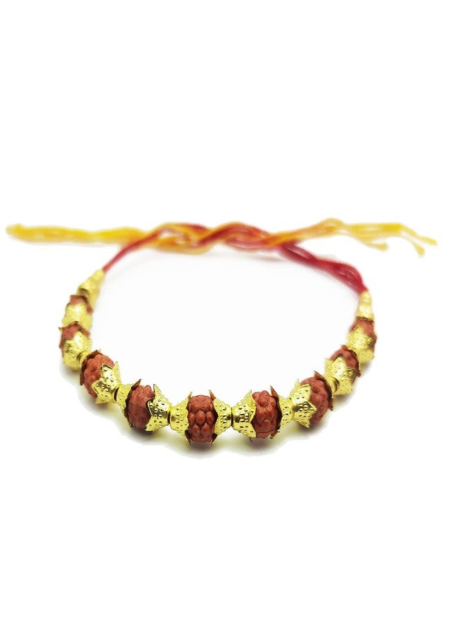 Ascension Designer Rudraksh Rakhi with Metal Lumba Kada Chuda Set Raksha Bandhan Gift Band Moli Bracelet Stone Pearl Designer Rakhi for Brother bhaiya bhabhi with Roli Tilak Pack - Image 4