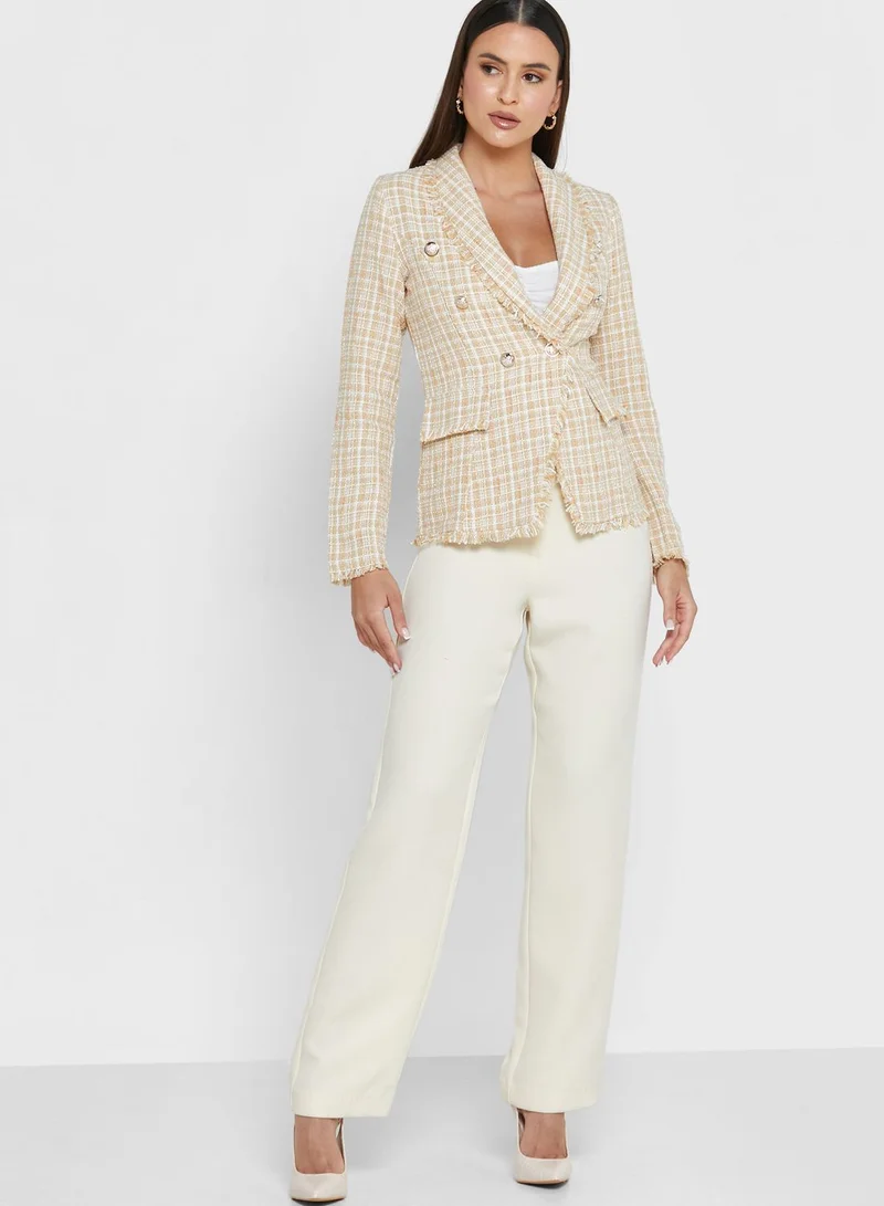 ELLA Checked Button Detail Blazer