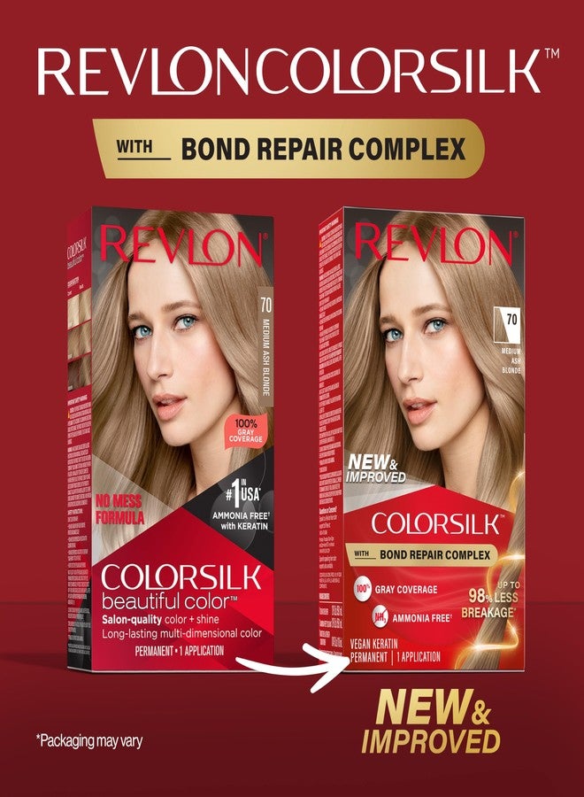 Revlon ColorSilk with Bond Repair Complex, Blonde Permanent Hair Color, 100% Gray Coverage, Ammonia Free Hair Dye, Vegan Keratin, 70 Medium Ash Blonde (Pack of 3) - Image 2