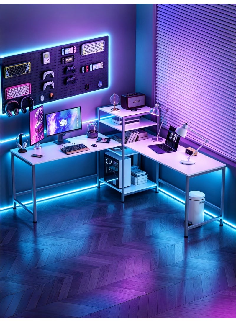 SHEIDLIN L‑Shaped Reversible 2‑Person Gaming Computer Desk With 4‑Tier Storage Shelf Sturdy Metal Frame Large Desktop For Home Office Gaming - Image 1