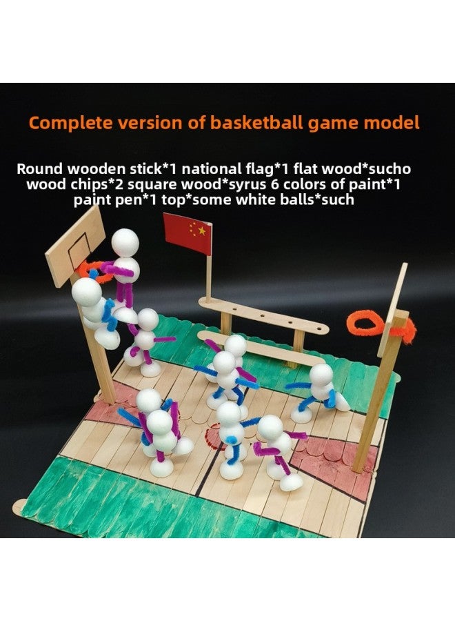 Three-dimensional Composition Material General Technical Works Self-made Sports Little Man Wooden Diy Handmade Wood Assembled Model-Color:Basketball Sports Full Version  - Image 1