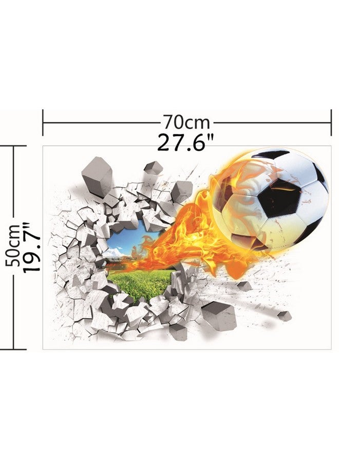 U-Shark® 3D Self-Adhesive Removable Break Through The Wall Vinyl Football Soccer Wall Stickers/Murals Art Decals Decorator as Kids Birthday Gift (Flying Fire Football (19.7" X 27.6"/ 50 X 70cm)) - Image 2