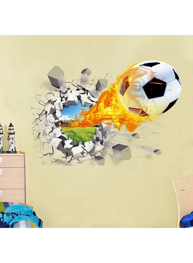 U-Shark® 3D Self-Adhesive Removable Break Through The Wall Vinyl Football Soccer Wall Stickers/Murals Art Decals Decorator as Kids Birthday Gift (Flying Fire Football (19.7" X 27.6"/ 50 X 70cm)) - Image 3