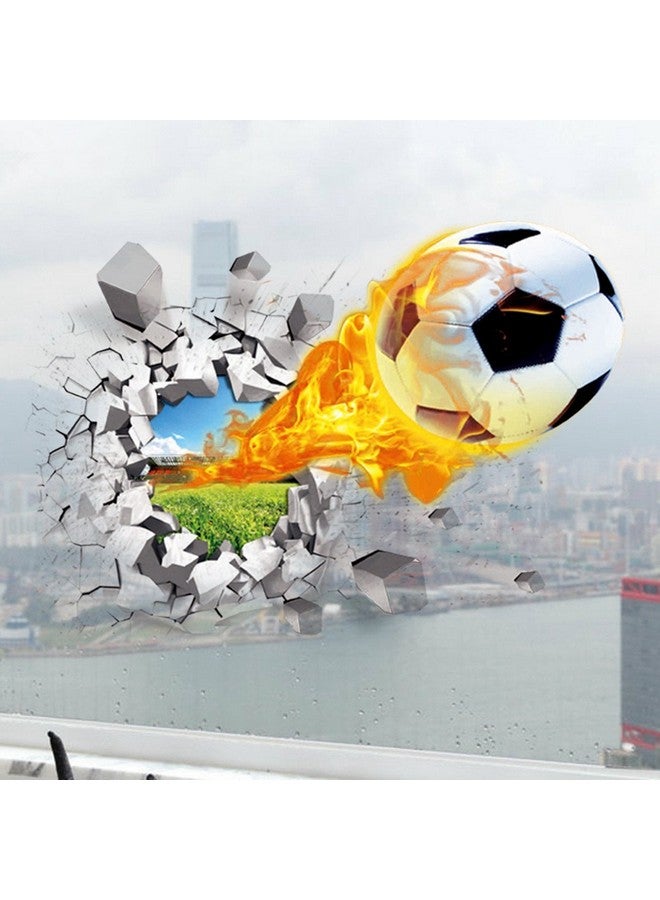 U-Shark® 3D Self-Adhesive Removable Break Through The Wall Vinyl Football Soccer Wall Stickers/Murals Art Decals Decorator as Kids Birthday Gift (Flying Fire Football (19.7" X 27.6"/ 50 X 70cm)) - Image 4