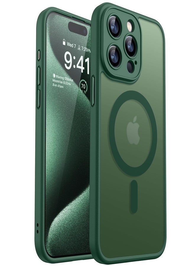 CANSHN Magnetic Compatible with iPhone 15 Pro Case, Upgraded [Full Camera Protection] [Compatible with Magsafe] [Translucent Matte] Shockproof Protective Phone Case 6.1" - Dark Green - Image 1