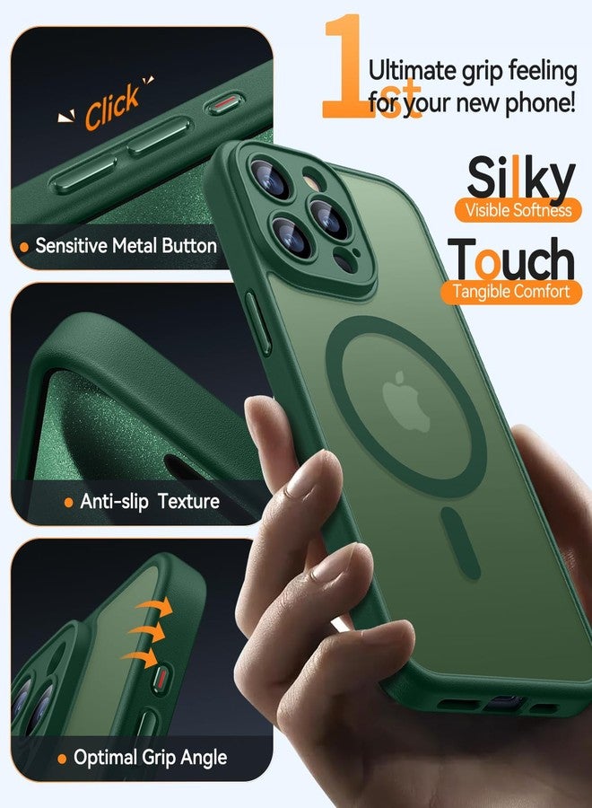 CANSHN Magnetic Compatible with iPhone 15 Pro Case, Upgraded [Full Camera Protection] [Compatible with Magsafe] [Translucent Matte] Shockproof Protective Phone Case 6.1" - Dark Green - Image 5