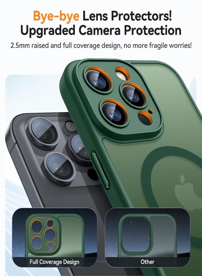 CANSHN Magnetic Compatible with iPhone 15 Pro Case, Upgraded [Full Camera Protection] [Compatible with Magsafe] [Translucent Matte] Shockproof Protective Phone Case 6.1" - Dark Green - Image 3