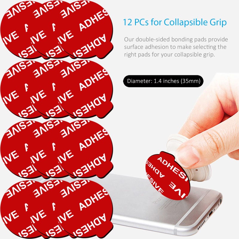 PKYAA 12 Pack Sticky Adhesive Compatible with Socket Base, Double-Sided Replacement Tape for Collapsible Grip & Stand Back - 12pcs 1.4 inches(35mm) Adhesive Tapes - Image 2