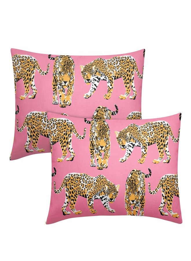 aportt Hot Pink Cheetah Rectangular Throw Pillow Covers 12X20 Inches Set of 2 Preppy Pillows Chic Leopard Wildlife Animal Pillow Cover Home Decor for Sofa Couch Dorm Room Bed Porch Outdoor - Image 1