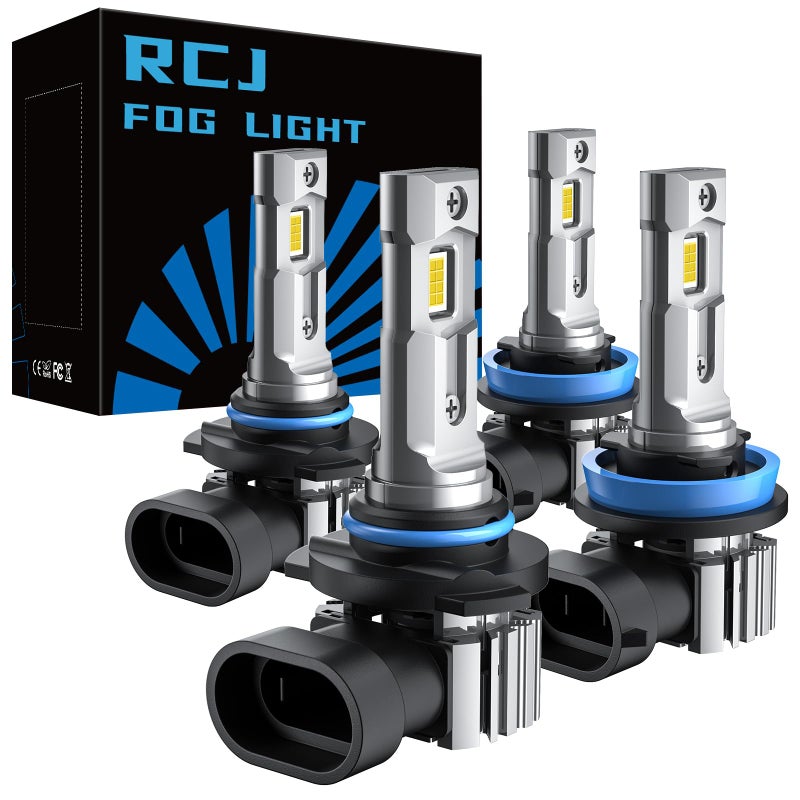 RCJ 9005/HB3 H11/H8/H9 Bulbs Combo, 32000LM Super Bright 6000K Cool White Fog Light, 1:1 Mini Size with Fan, Plug and Play, Canbus Ready, Pack of 4 - Image 1
