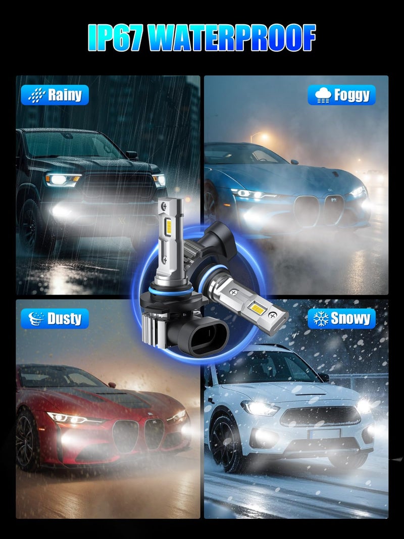 RCJ 9005/HB3 H11/H8/H9 Bulbs Combo, 32000LM Super Bright 6000K Cool White Fog Light, 1:1 Mini Size with Fan, Plug and Play, Canbus Ready, Pack of 4 - Image 3