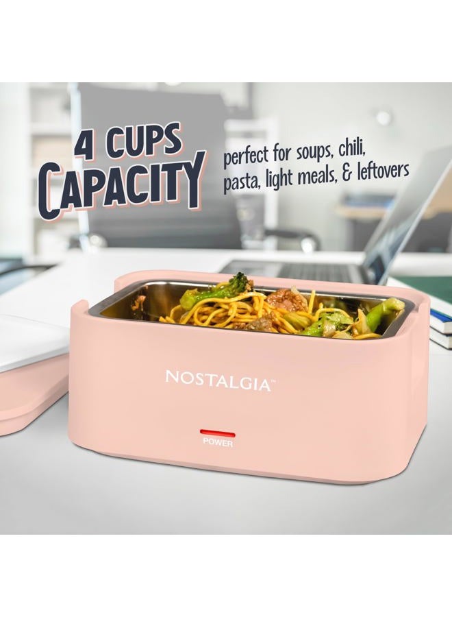 Nostalgia Portable Heated Lunch Box – 4-Cup Stainless Steel Food Warmer – Detachable Cord, Leak-Proof Lid, Carry Handle – Portable for Work & Travel – Cherry Blossom - Image 4