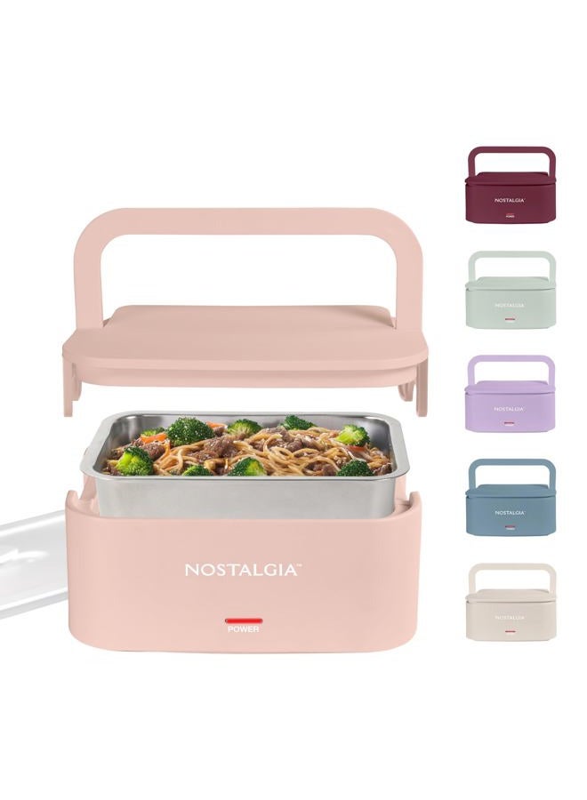 Nostalgia Portable Heated Lunch Box – 4-Cup Stainless Steel Food Warmer – Detachable Cord, Leak-Proof Lid, Carry Handle – Portable for Work & Travel – Cherry Blossom - Image 1