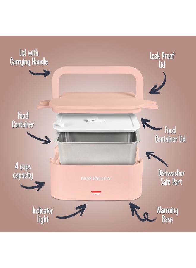 Nostalgia Portable Heated Lunch Box – 4-Cup Stainless Steel Food Warmer – Detachable Cord, Leak-Proof Lid, Carry Handle – Portable for Work & Travel – Cherry Blossom - Image 3