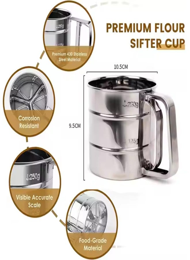RIGJAK Stainless Steel Flour Sifter Cup for Baking, One-Hand Press Handle Sieve for Powdered Sugar, Cocoa, Maida & Cake Decoration, Fine Mesh Baking Tool for Home Kitchens and Professional Bakers - Image 2