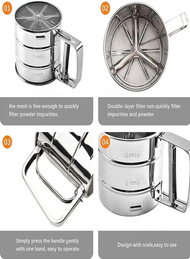 RIGJAK Stainless Steel Flour Sifter Cup for Baking, One-Hand Press Handle Sieve for Powdered Sugar, Cocoa, Maida & Cake Decoration, Fine Mesh Baking Tool for Home Kitchens and Professional Bakers - Image 5