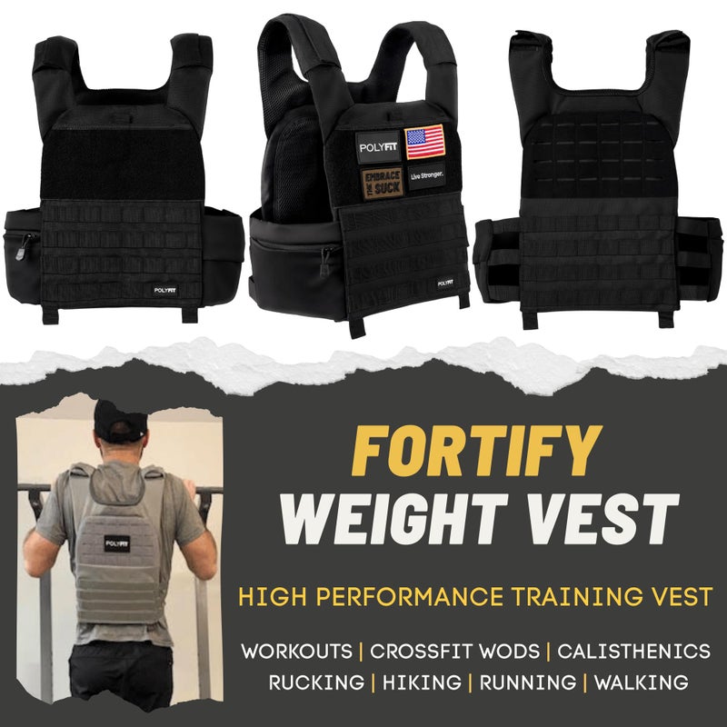 Polyfit (Fortify) Weighted Vest for Strength and Endurance Training, Fitness Workouts, Running, WODs - BLACK - Image 2