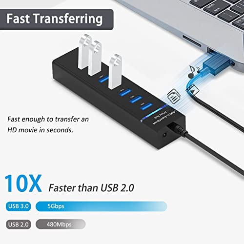 vienon USB Hub 3.0, VIENON 7-Port USB Data Hub Splitter for Laptop, PC, MacBook, Mac Pro, Mac mini, iMac, Surface Pro and More USB Devices - Image 3