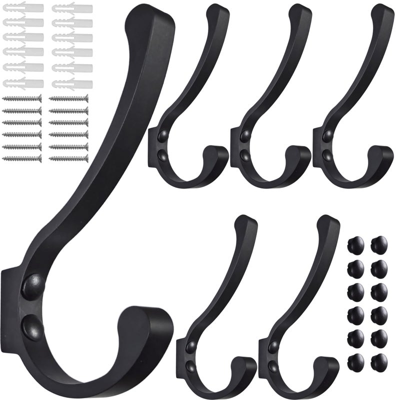 Latomex Coat Hooks for Wall Heavy Duty Large Wall Hooks for Hanging Wall Mounted Metal Robe Hooks Utility Hooks for Coat Scarf Bag Towel Key Cap Cup Hat Black 6 Pack - Image 2