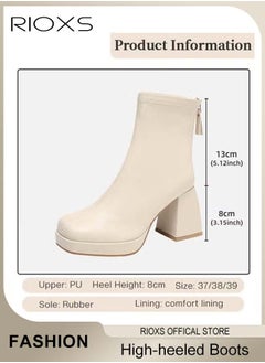 RIOXS Women's High-heeled Ankle Boots, Stylish Side Zipper Square-toe Lug Ankle Boots, Ladies High-quality Fashion Ankle Booties, Comfortable Leather Boots, Versatile Enough to Suit Various Occasions  - Image 3