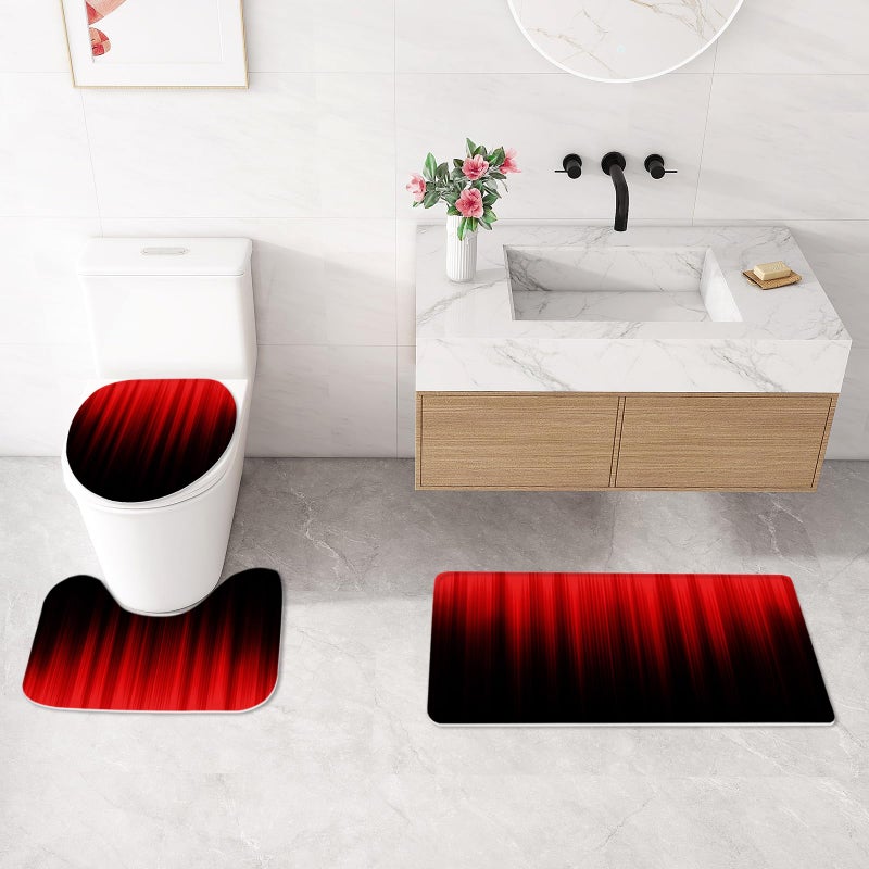 Litabel 4 Pcs Red and Black Gradient Shower Curtain Set with Rugs and Toilet Lid Cover, Modern Simple Waterproof Fabric Bathroom Set, Ombre Stripe Gothic Abstract Bathroom Decor Set Accessories - Image 4