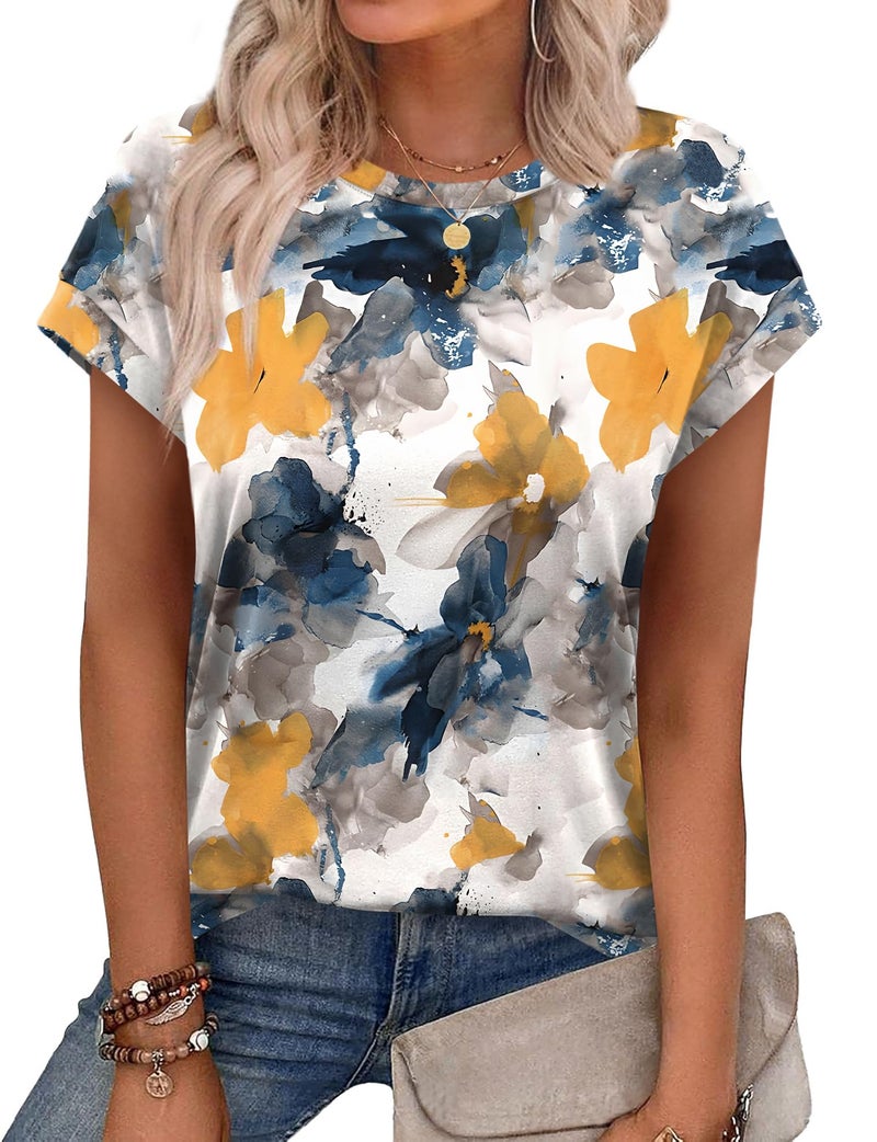 Alaroo Fashion Tops for Women Crewneck Polyester Shirts for Ladies Going Out Clothing Print 08 S - Image 1