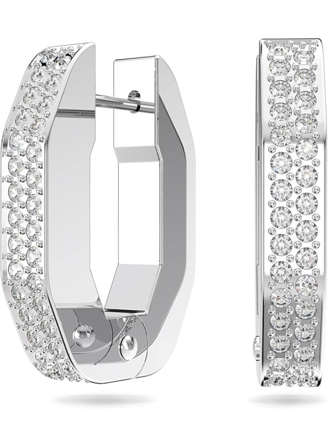 SWAROVSKI Small Octagonal Hoop Earrings, Pair of Pavé, White Crystal, Rhodium Plated Hoops, from the Dextera Collection - Image 1