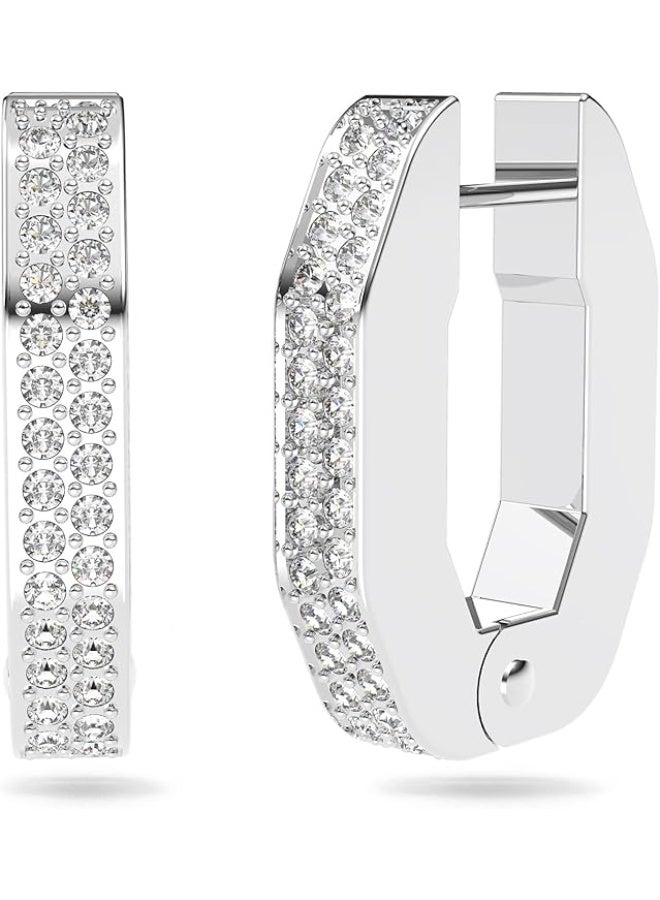 SWAROVSKI Small Octagonal Hoop Earrings, Pair of Pavé, White Crystal, Rhodium Plated Hoops, from the Dextera Collection - Image 2