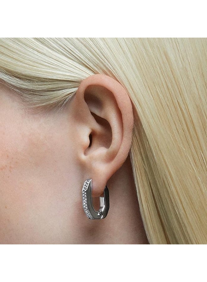 SWAROVSKI Small Octagonal Hoop Earrings, Pair of Pavé, White Crystal, Rhodium Plated Hoops, from the Dextera Collection - Image 4