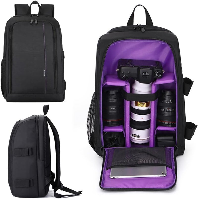 eWINNER Waterproof DSLR Camera Backpack with 15.6-inch Laptop Compartment - Large Capacity for Nikon, Canon, Sony (Purple) - Image 4