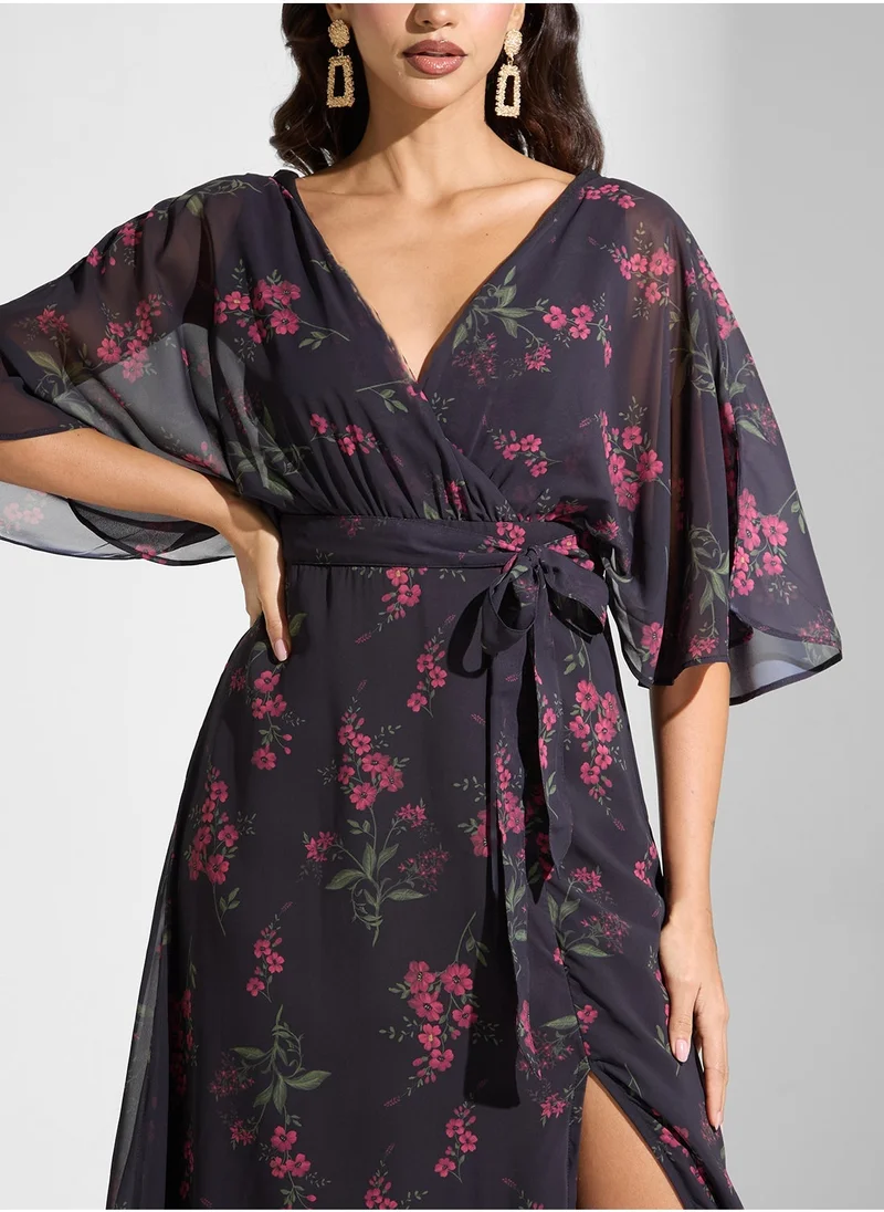 Anaya With Love Floral Prints Wrap Dress