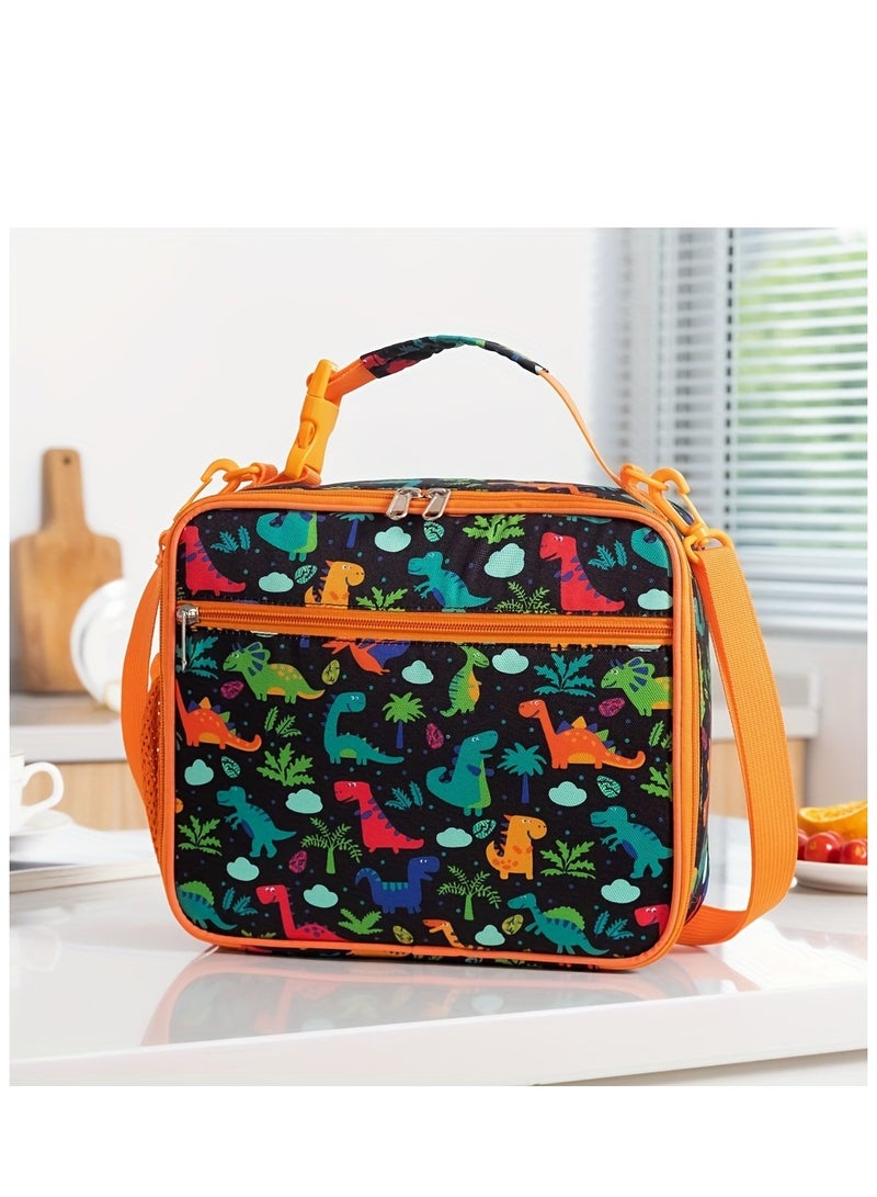 Portable school children cartoon lunch box bag with shoulder strap and bottle pocket for teens boys girls - Image 1