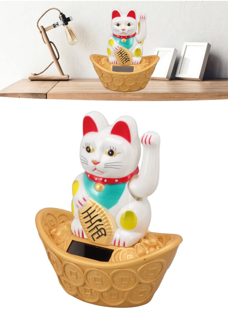 KASTWAVE Waving Cat, Solar Powered Cute Waving Cat Good Luck Wealth Cats Home Ornaments Car Decor Feng Shui Decoration Lucky Meaning Chinese Culture for Fortune Money, Fengshui Lucky Cat Swinging Arm (White)  - Image 4