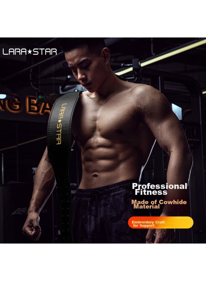 LAURASTAR Laura Star Leather Fitness Waist Belt For Men, Deadlift Squat Sports Professional Weightlifting Training Support Belt, Black Wide Version L - Image 1