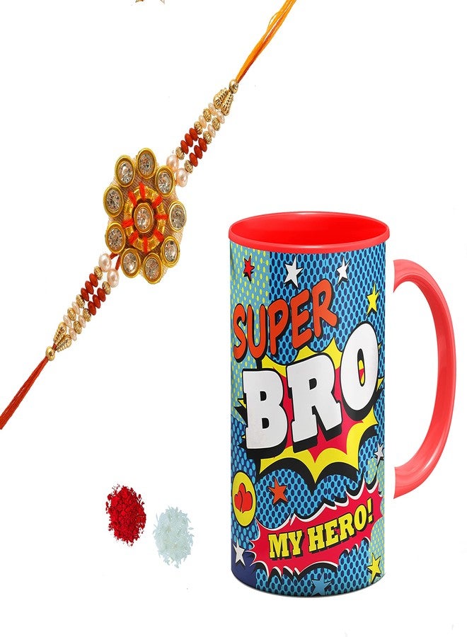 PrideKraft Rakhi Gift For Brother Designer Rakhi With Printed Mug| Rakhi For Younger Elder Brother| Traditional Exclusive rakhi (Rakhi with mug Article J) - Image 1