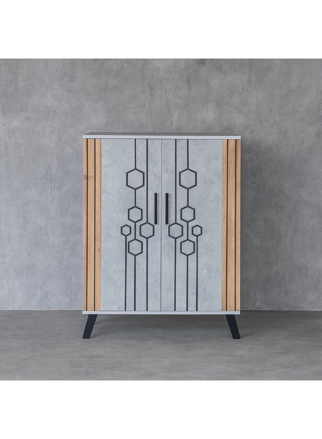 بيتي خزانة احذية خشب صناعة ماليزي , 2 باب 5 مستويات - رمادي وبيج - Image 1