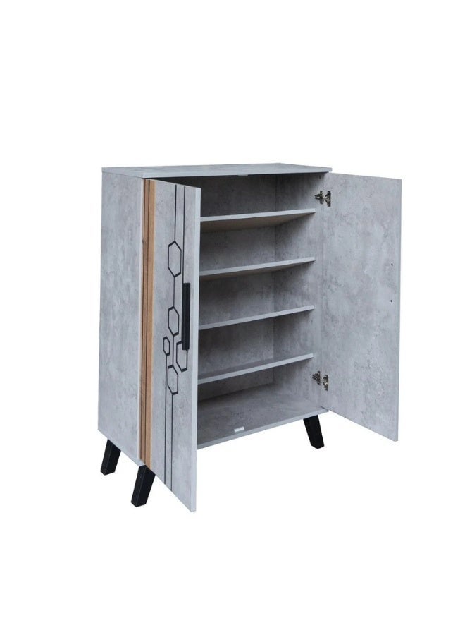 بيتي خزانة احذية خشب صناعة ماليزي , 2 باب 5 مستويات - رمادي وبيج - Image 3