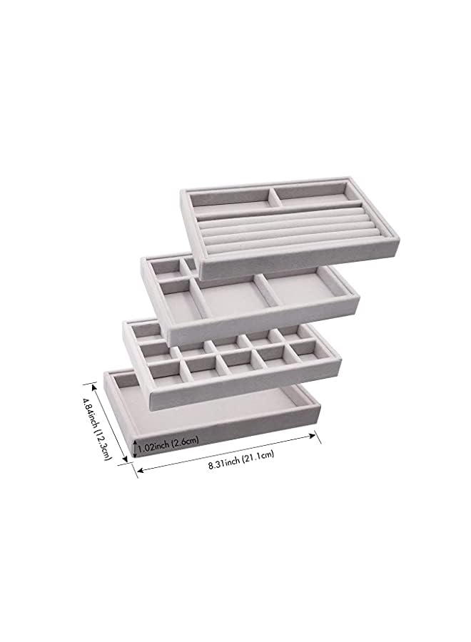 IAF Stackable Jewelry Organizer Trays Drawer Inserts ,Velvet Earring Display Trays, Box Ring Holder Necklace Case, Storage for Bracelet Brooch Watch, Set of 4 (Gray) - Image 3