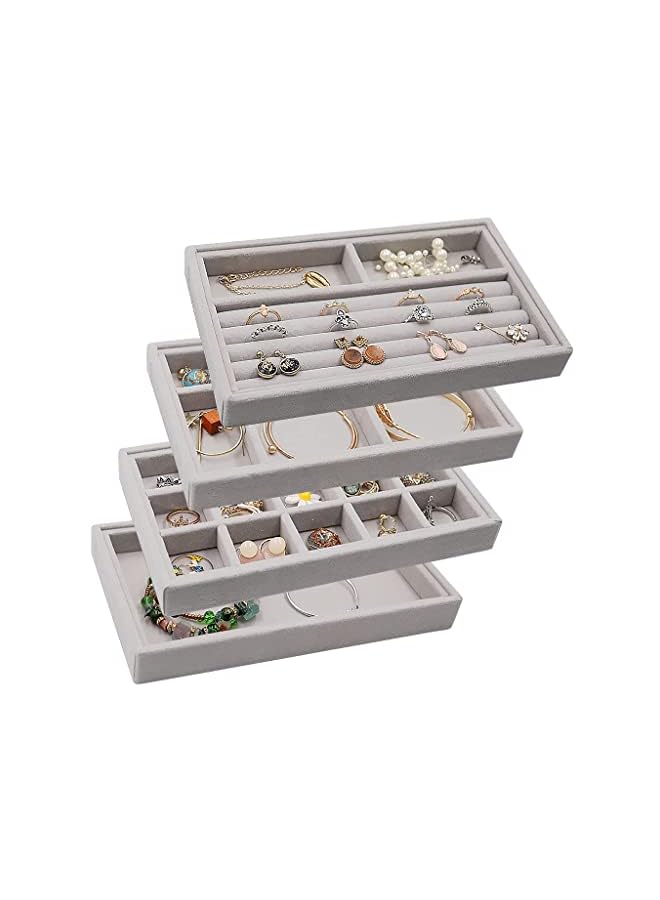 IAF Stackable Jewelry Organizer Trays Drawer Inserts ,Velvet Earring Display Trays, Box Ring Holder Necklace Case, Storage for Bracelet Brooch Watch, Set of 4 (Gray) - Image 2