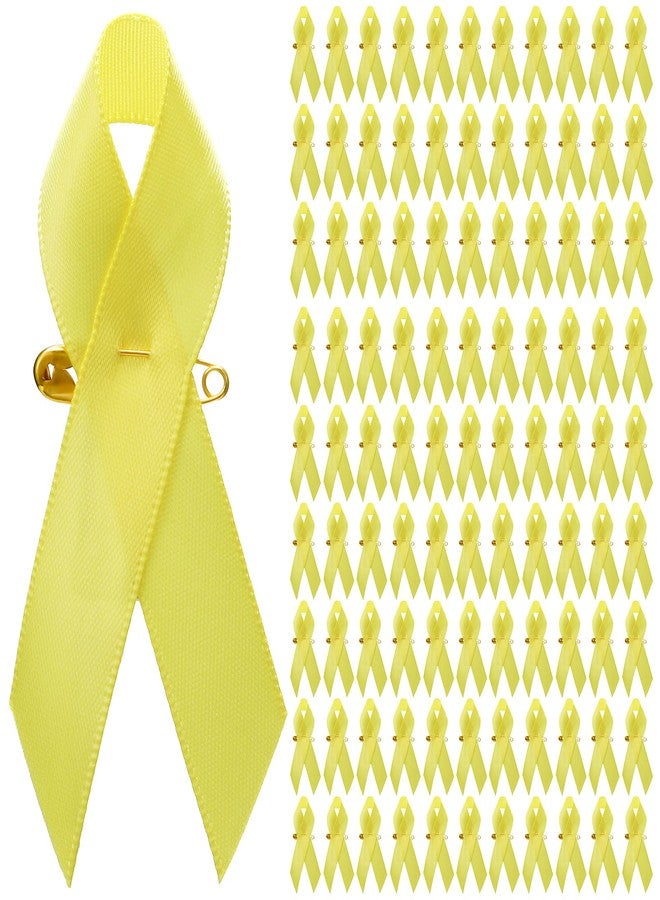 Dilunave 100 Pieces Awareness Ribbon Satin Lapel Pins Fabric Ribbons with Safety Pins for Women Men(Yellow) - Image 1