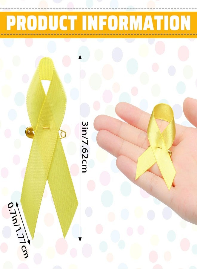 Dilunave 100 Pieces Awareness Ribbon Satin Lapel Pins Fabric Ribbons with Safety Pins for Women Men(Yellow) - Image 2