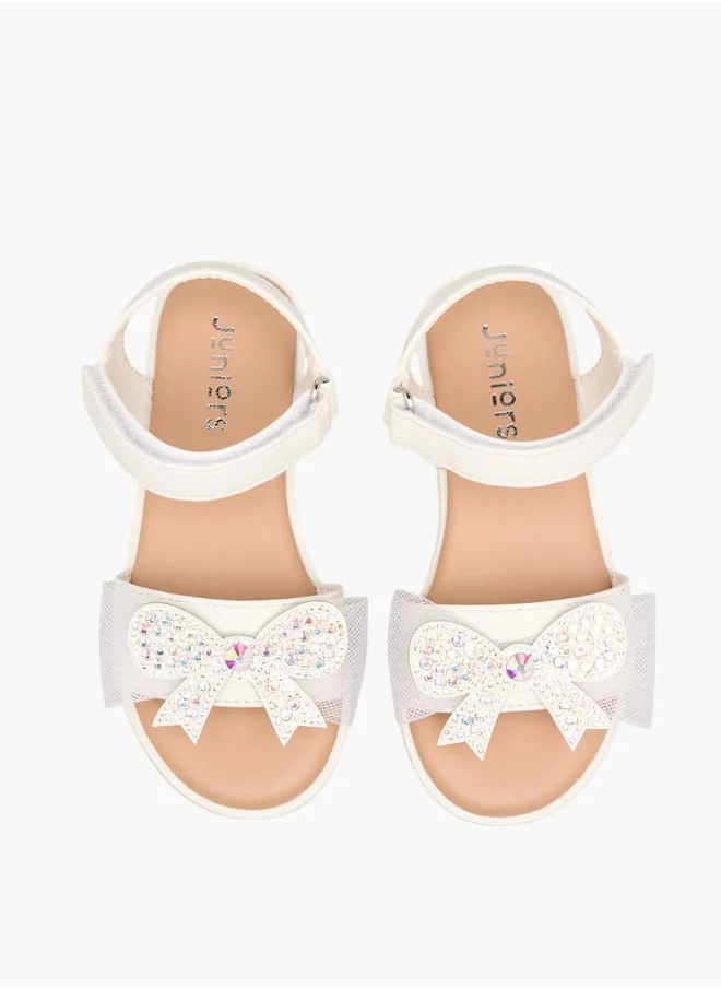 JUNIORS Girls Embellished Bow Applique Sandals With Hook And Loop Closure Ramadan Collection