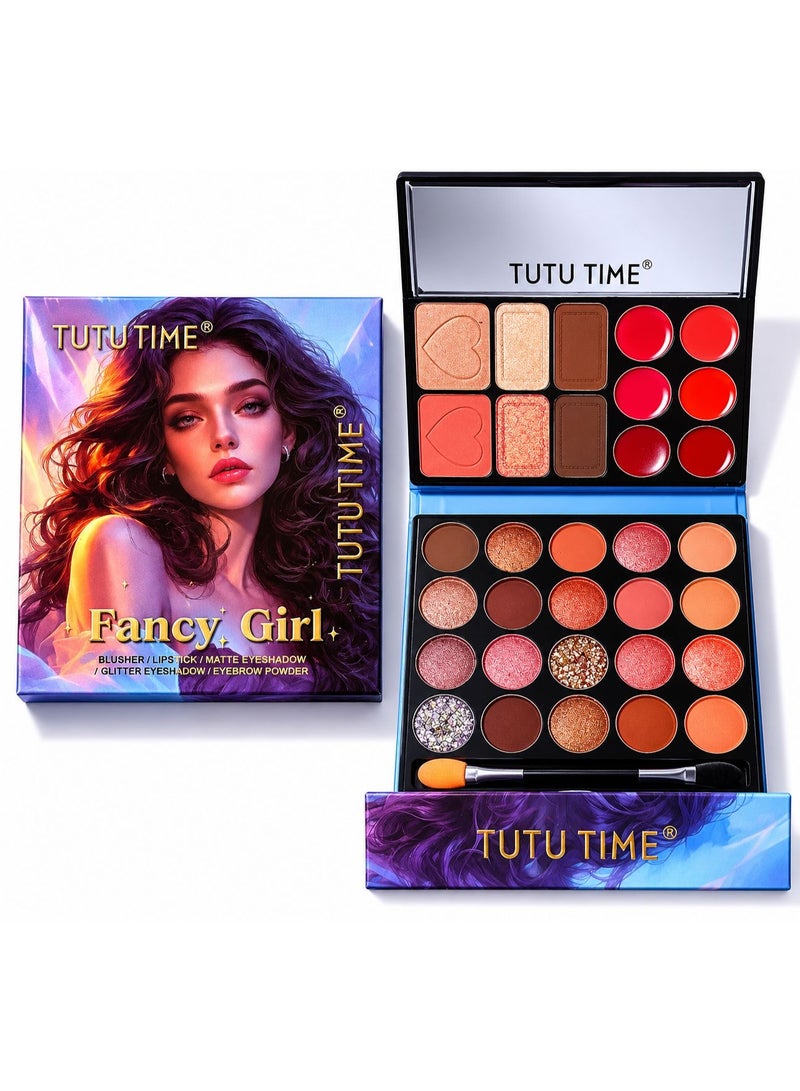 علبة مكياج Fancy Girl الشاملة (ظلال عيون، بلاشر، وألوان شفاه).