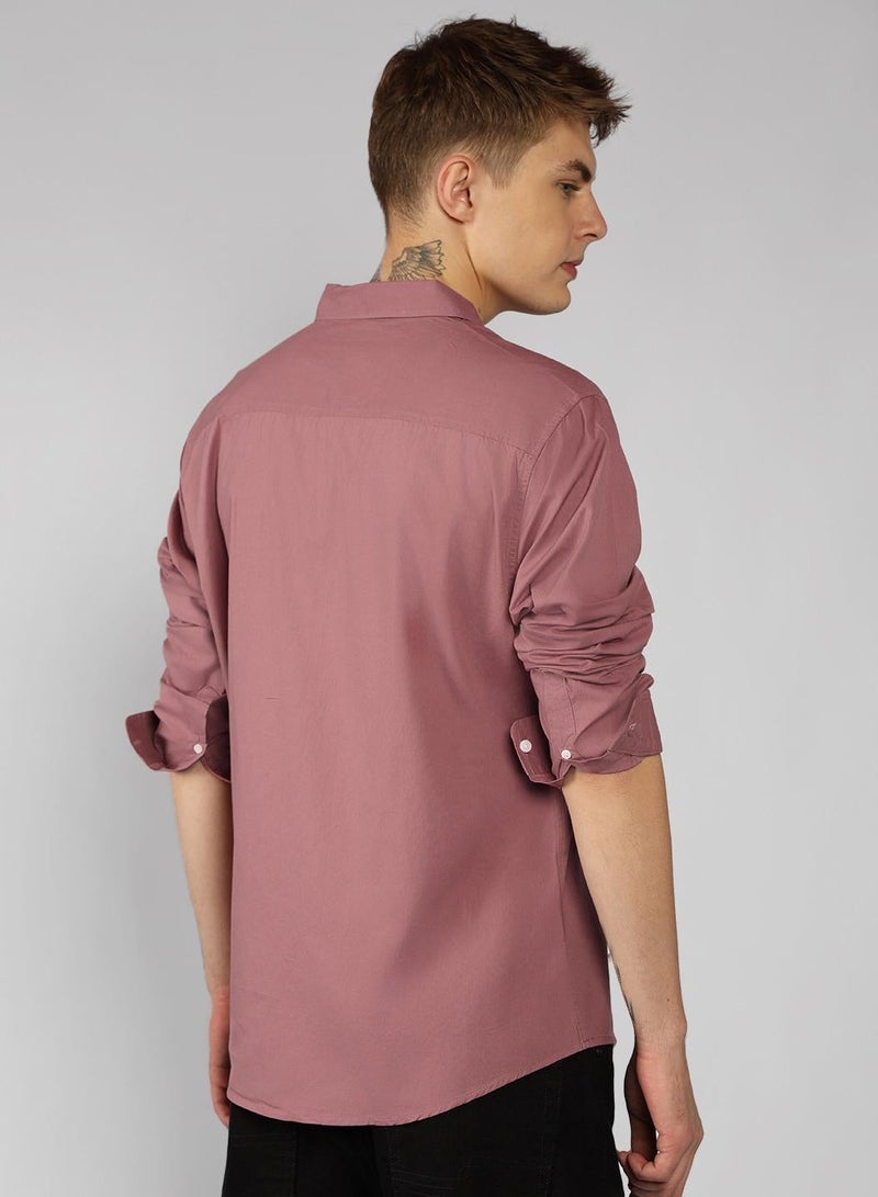 Dennis Lingo Slim Fit Pink Men's Casual Shirt, Spread Collar, Full Sleeves, 100% Cotton, - Image 3