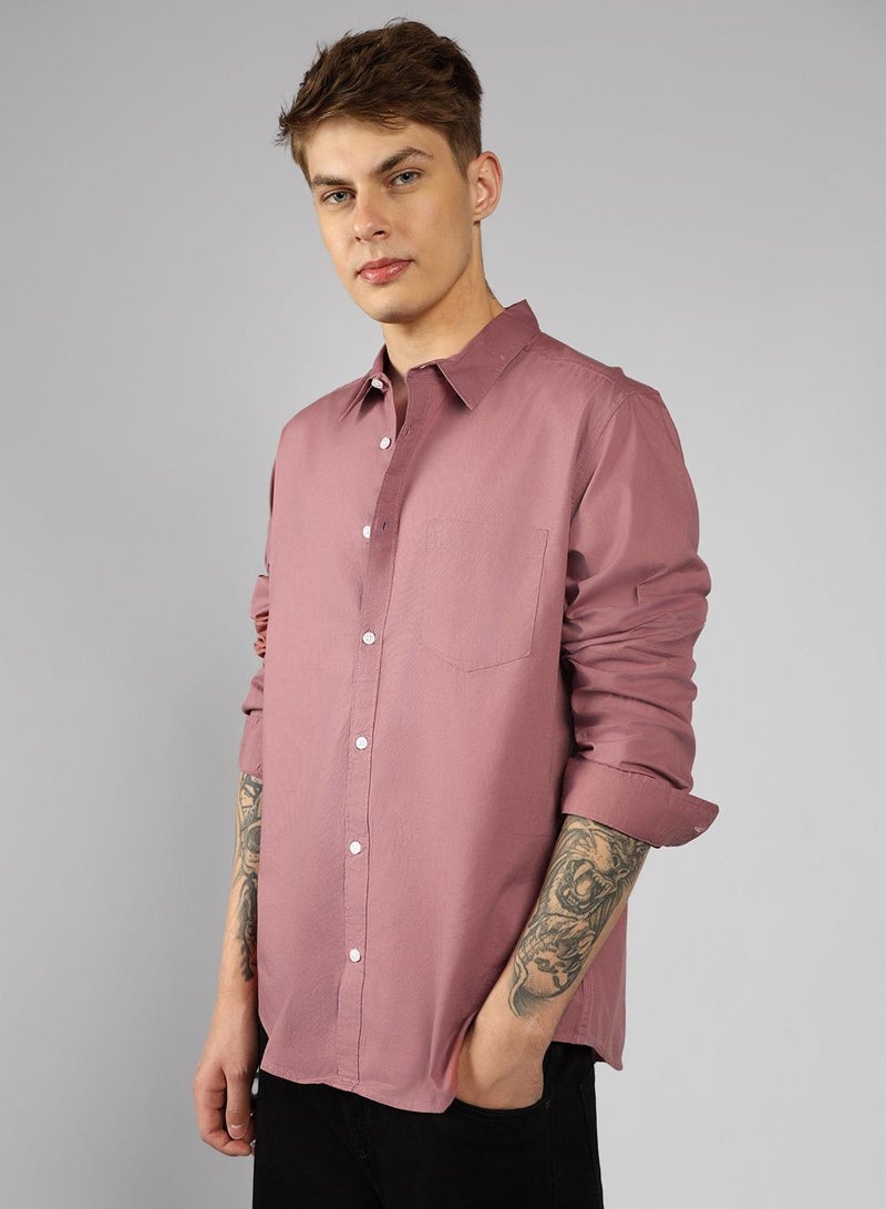 Dennis Lingo Slim Fit Pink Men's Casual Shirt, Spread Collar, Full Sleeves, 100% Cotton, - Image 1