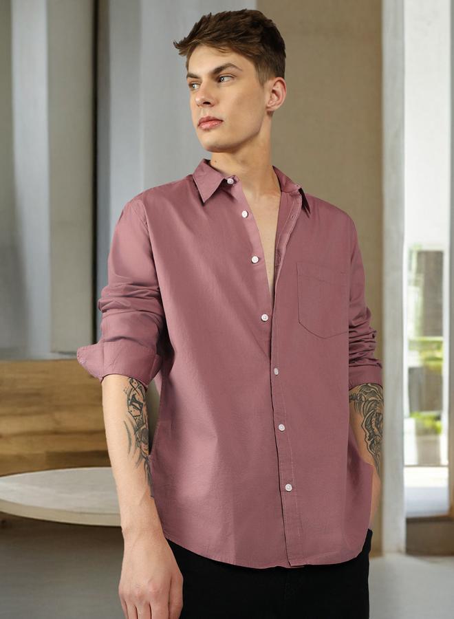 Dennis Lingo Slim Fit Pink Men's Casual Shirt, Spread Collar, Full Sleeves, 100% Cotton, - Image 2